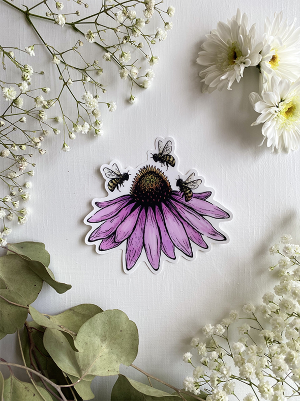 Echinacea & Bees Sticker